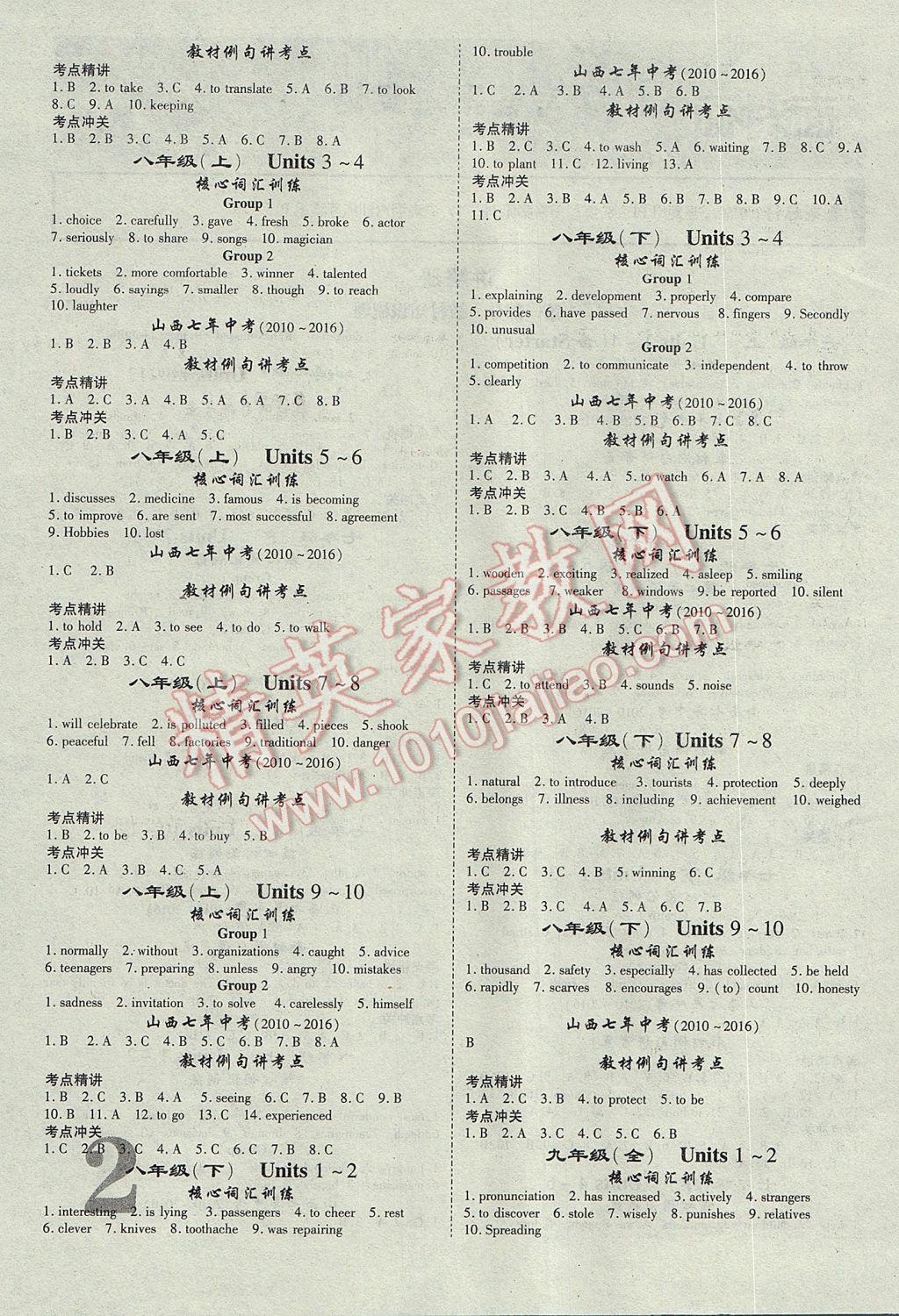 2017年山西中考面對(duì)面英語(yǔ)第13年第13版 參考答案第7頁(yè)