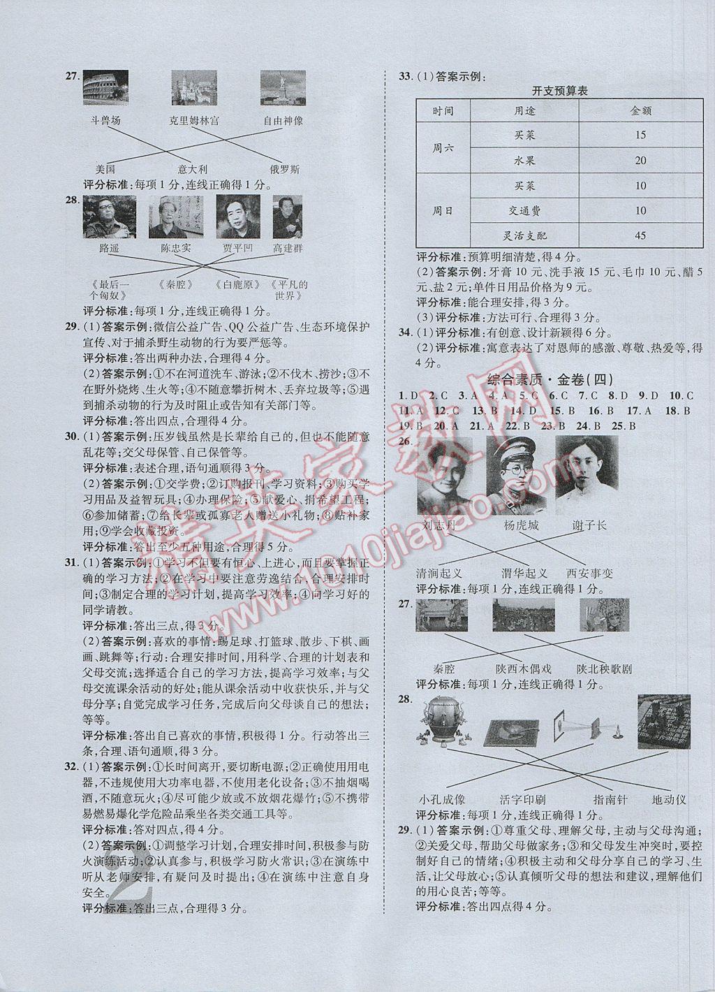 2017年陜西中考加速金卷仿真預(yù)測(cè)8套卷綜合素質(zhì) 參考答案第3頁(yè)