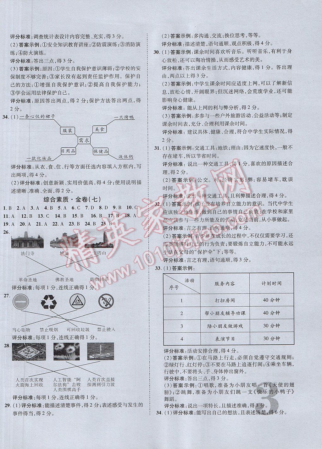 2017年陜西中考加速金卷仿真預(yù)測8套卷綜合素質(zhì) 參考答案第6頁