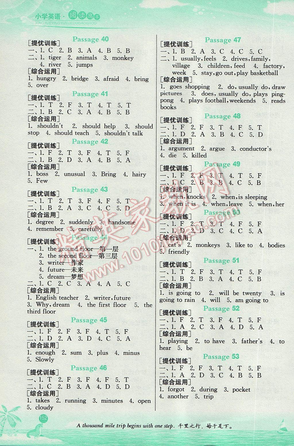 2016年春雨教育小學英語閱讀高手五年級 參考答案第4頁