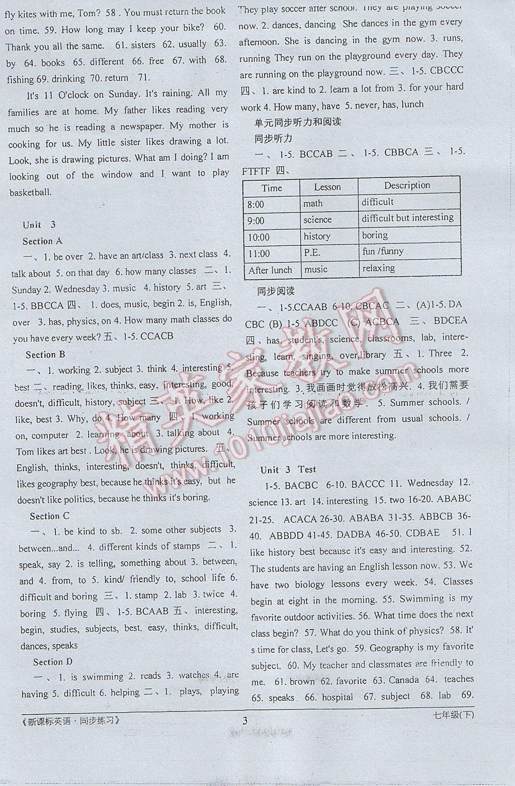 2017年新课标英语同步练习七年级下册 参考答案第3页