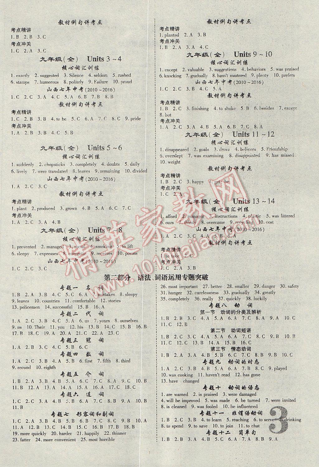 2017年山西中考面对面英语第13年第13版 参考答案第8页