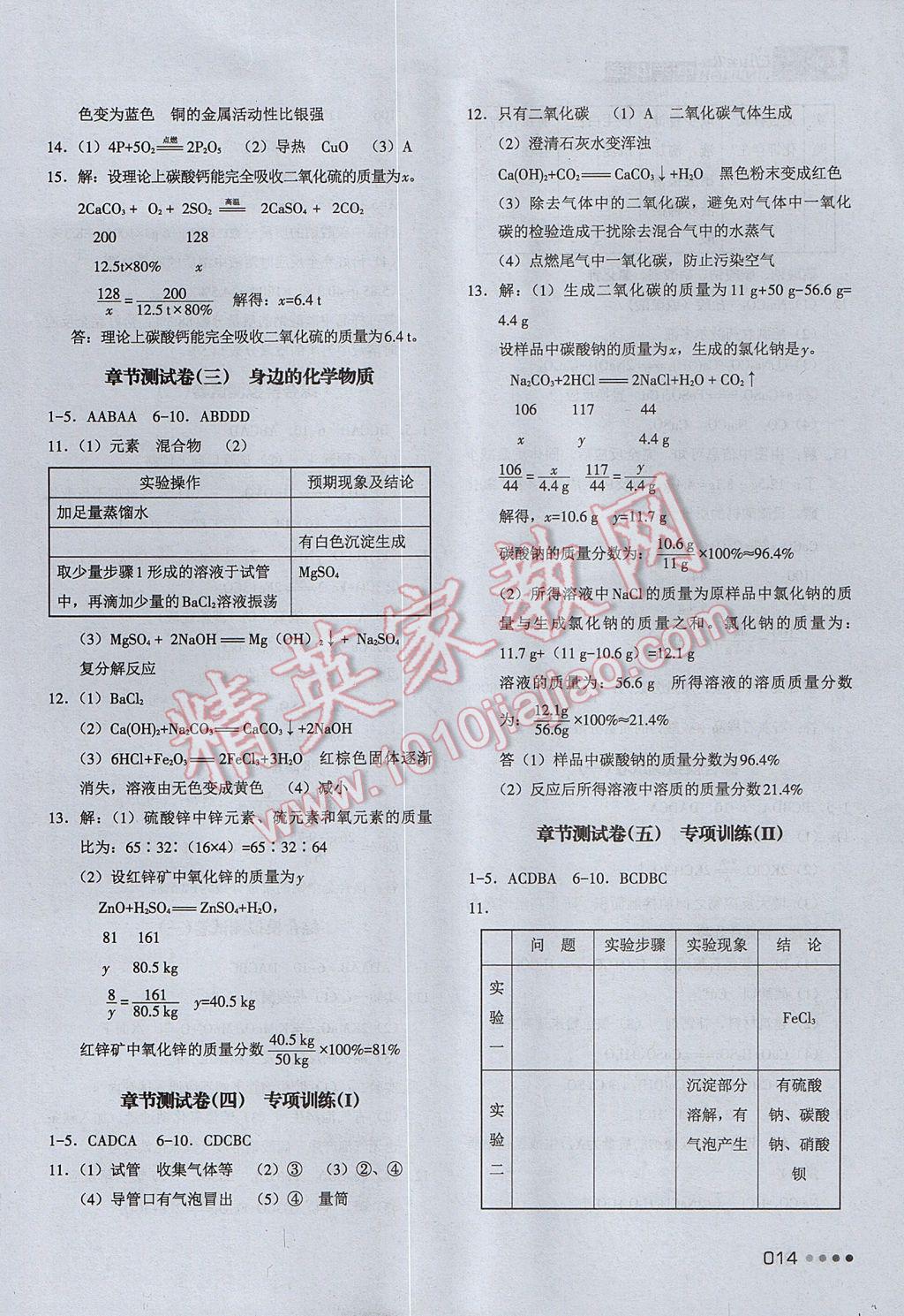 2017年春如金卷中考化学 参考答案第14页