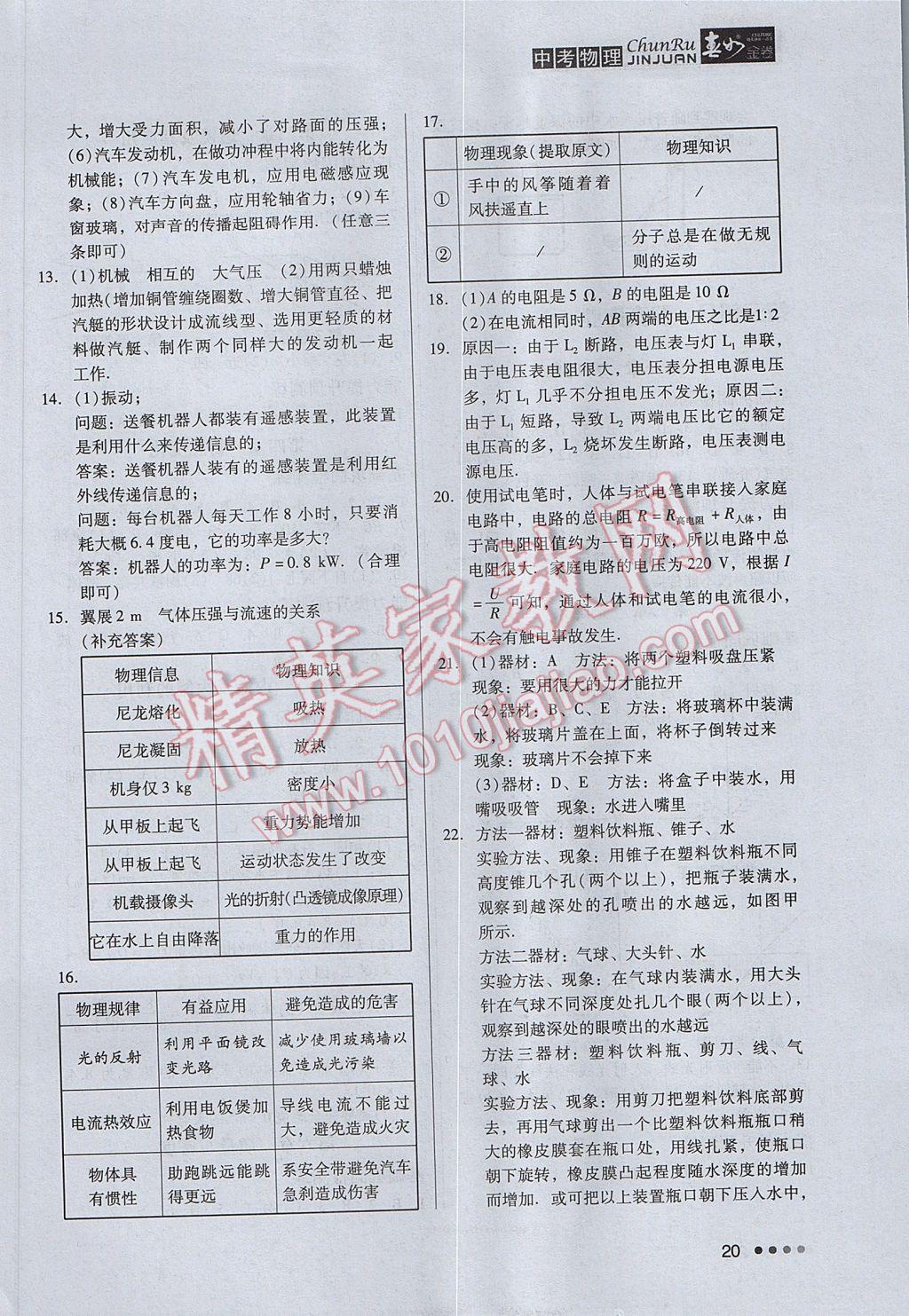 2017年春如金卷中考物理 参考答案第20页