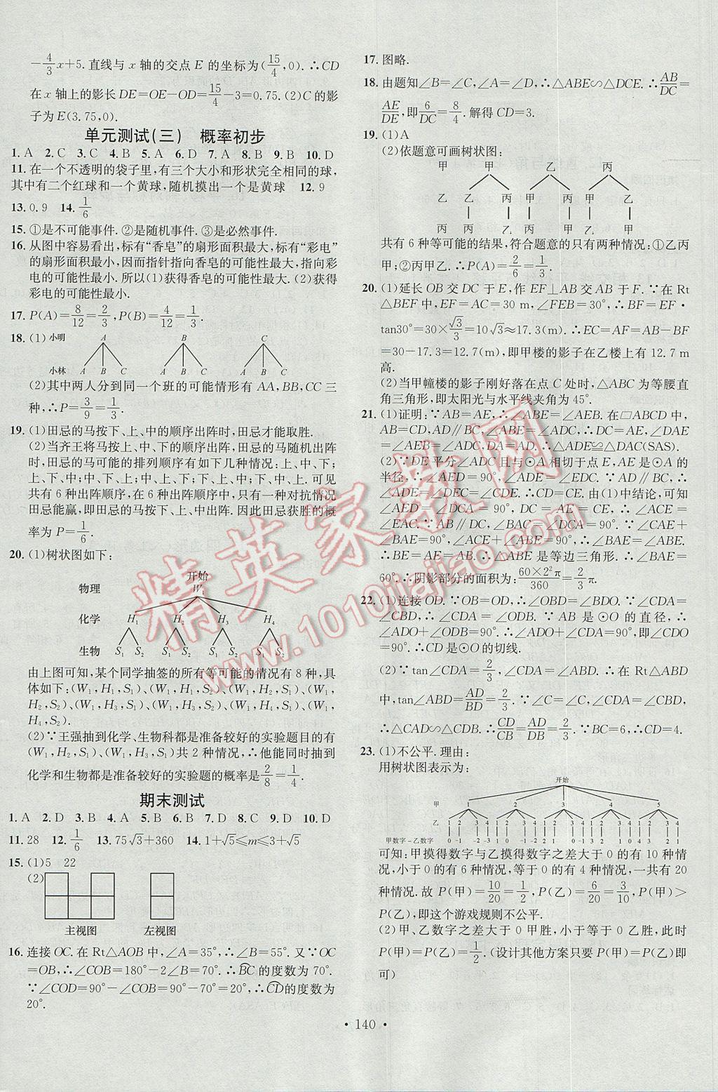 2017年名校課堂滾動(dòng)學(xué)習(xí)法九年級(jí)數(shù)學(xué)下冊(cè)滬科版黑龍江教育出版社 參考答案第16頁(yè)