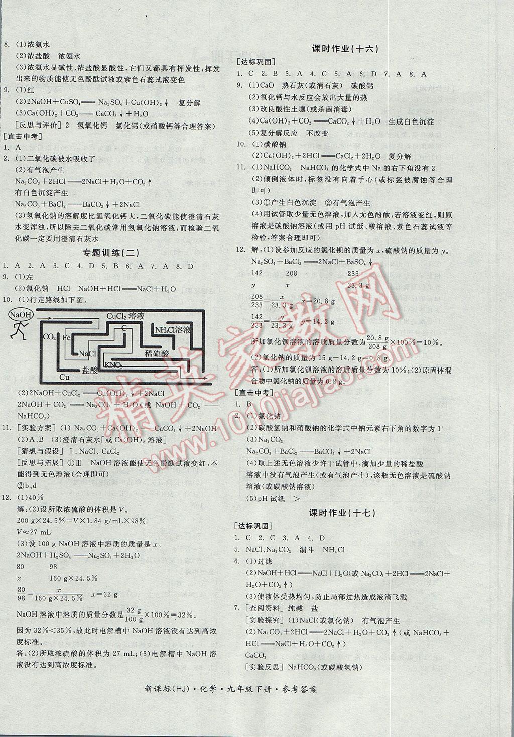 2017年全品學練考九年級化學下冊滬教版 參考答案第8頁