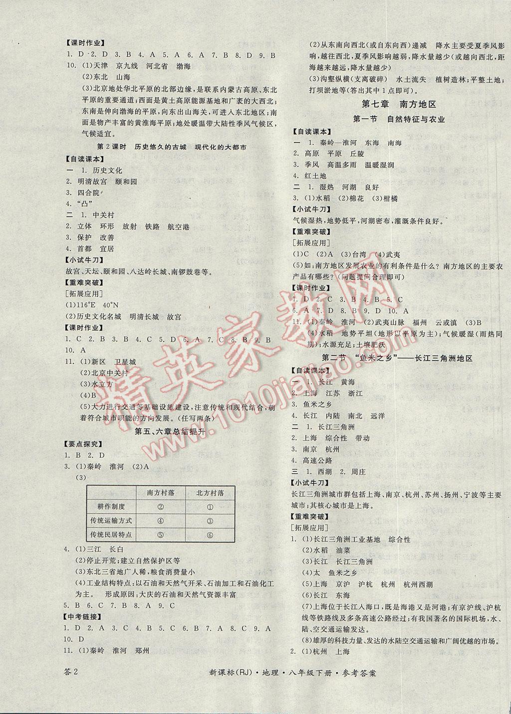 2017年全品學(xué)練考八年級(jí)地理下冊人教版 參考答案第3頁