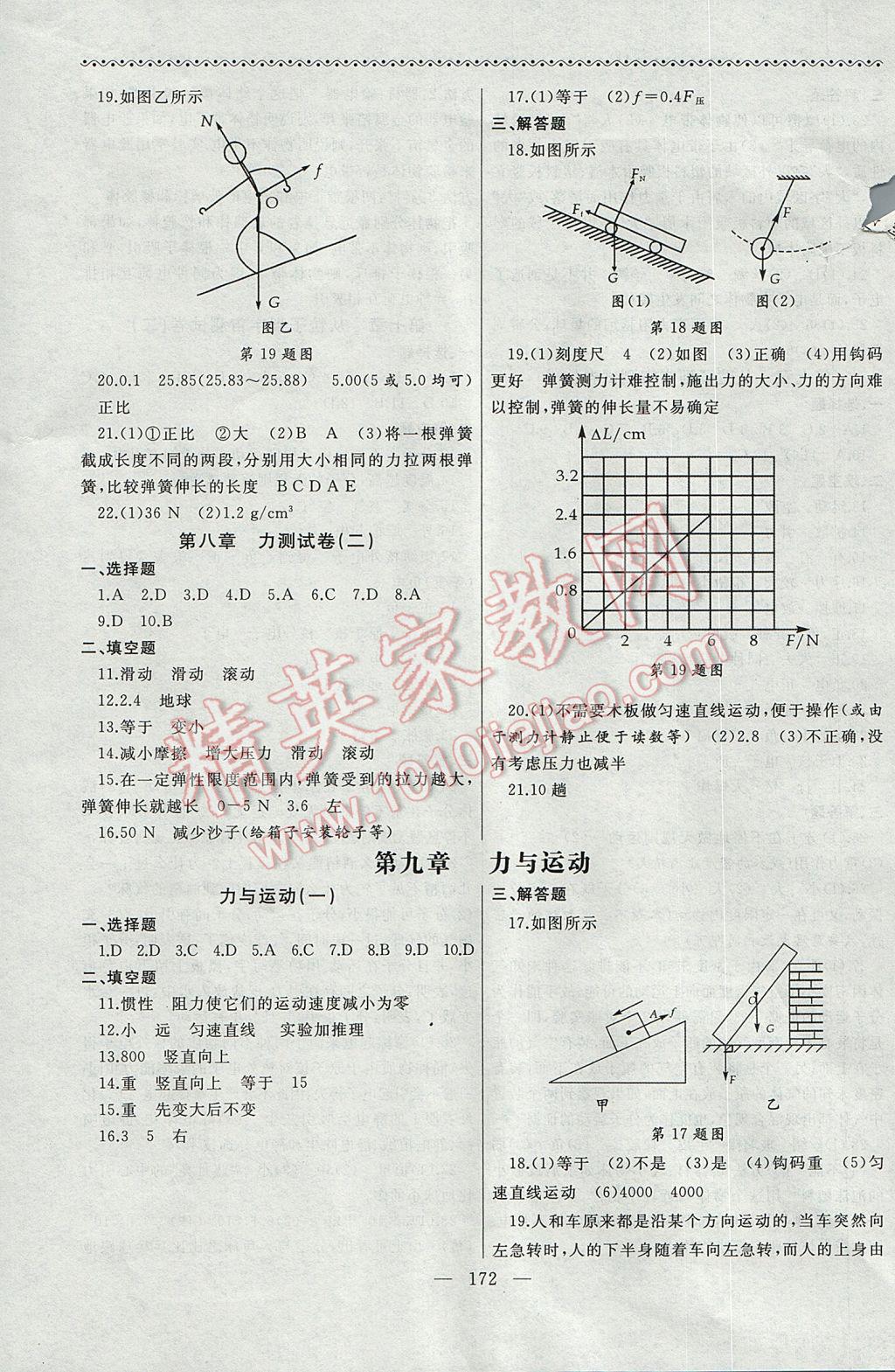 2017年為了燦爛的明天同步輔導(dǎo)與能力訓(xùn)練階段綜合測試卷集八年級(jí)物理下冊蘇科版 參考答案第8頁