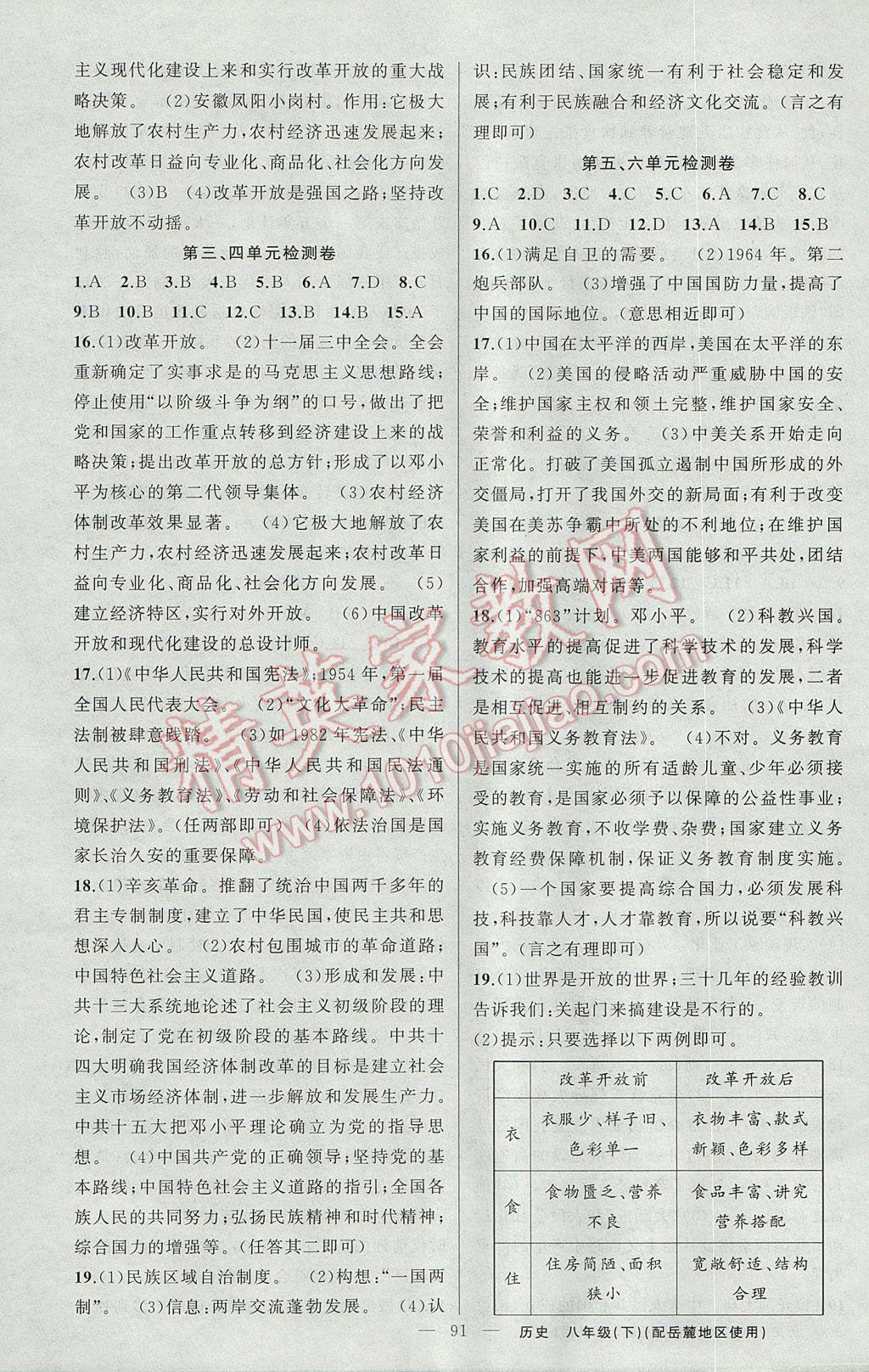 2017年原創(chuàng)新課堂八年級歷史下冊岳麓版 參考答案第7頁