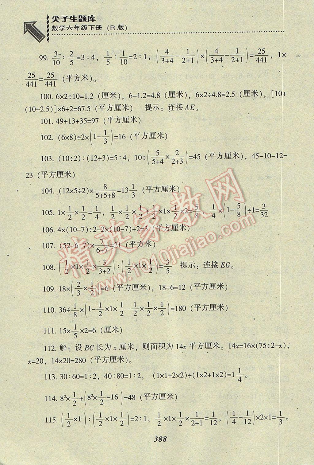 2017年尖子生题库六年级数学下册人教版 参考答案第54页