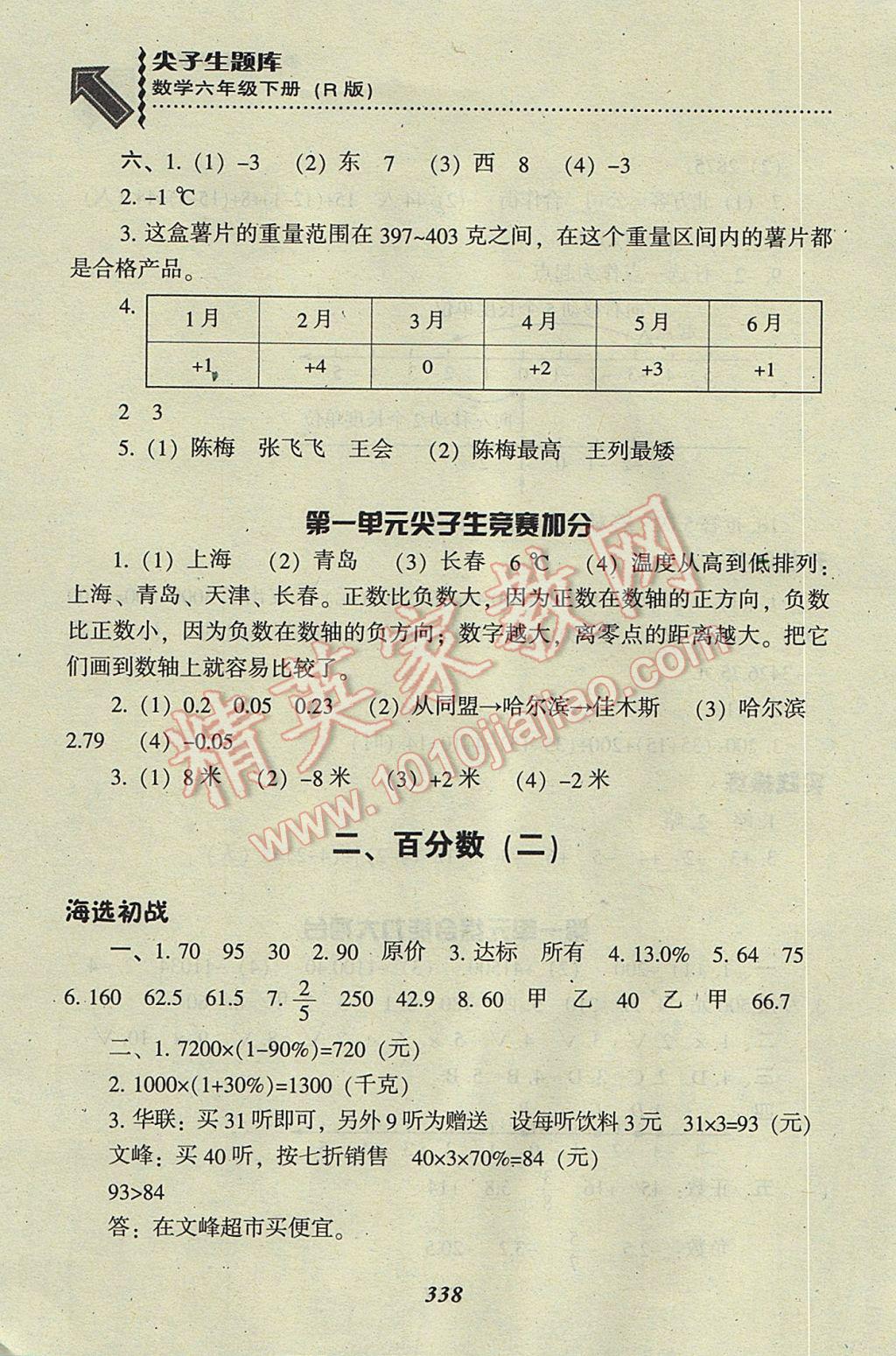 2017年尖子生题库六年级数学下册人教版 参考答案第4页