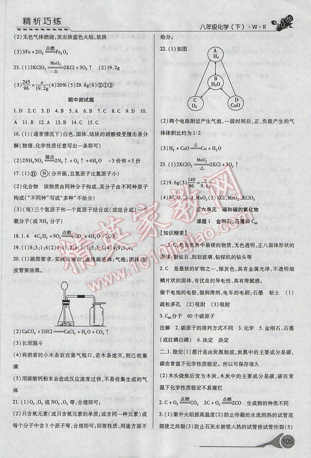 2017年精析巧練階段性復(fù)習(xí)與測(cè)試八年級(jí)化學(xué)下冊(cè)WR 參考答案第6頁(yè)