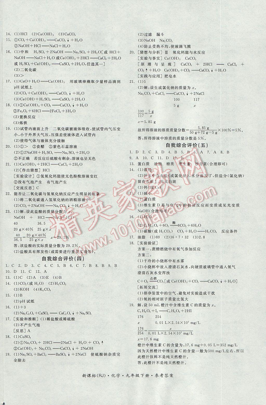 2017年全品学练考九年级化学下册人教版 参考答案第12页