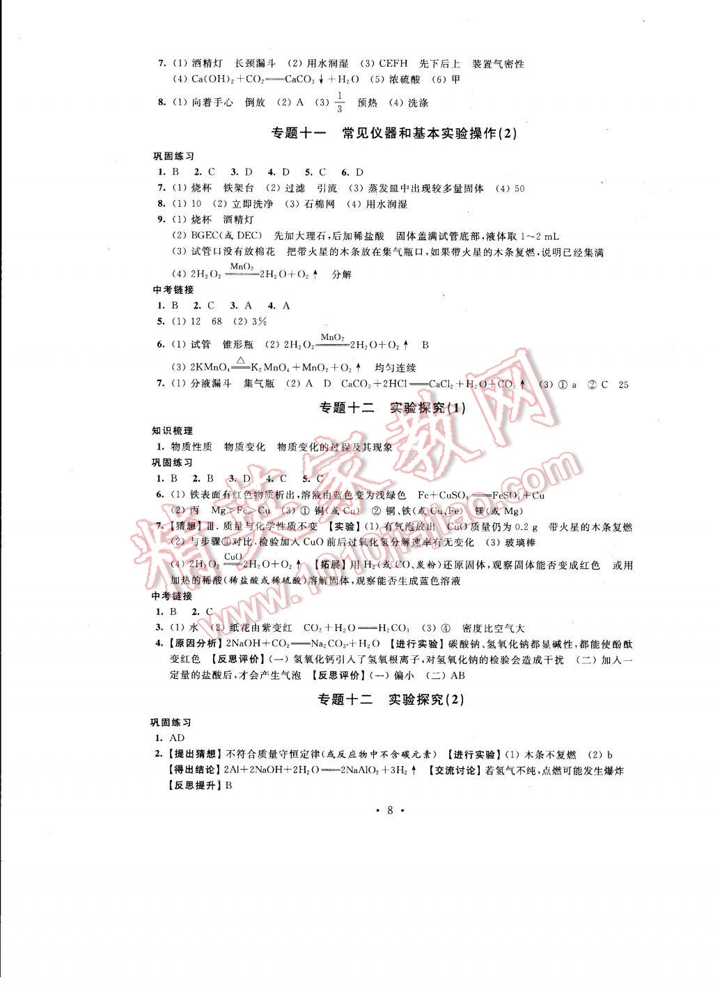 2017年自我提升与评价九年级化学下册 参考答案第11页