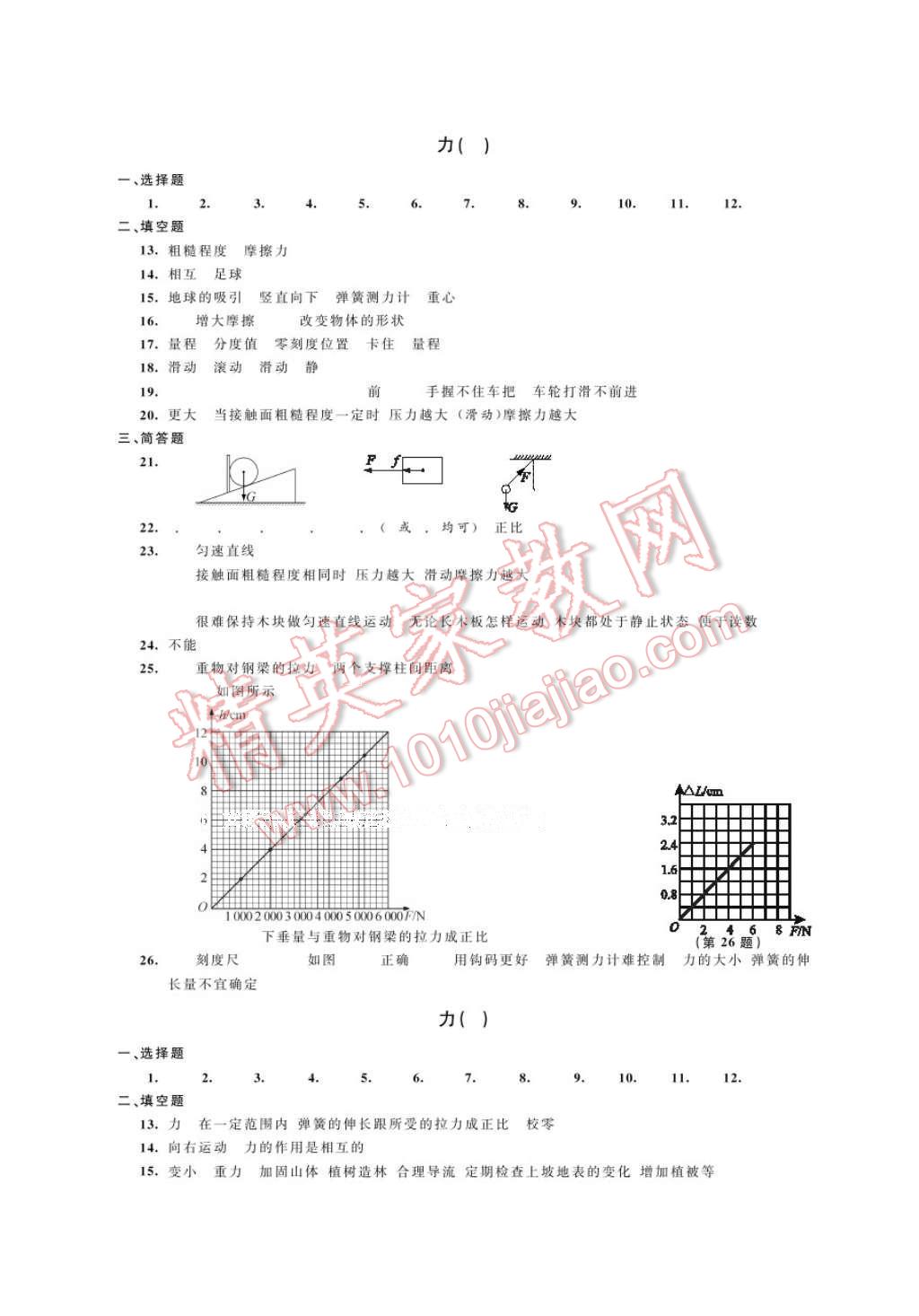 2017年绿色指标自我提升八年级物理下册 参考答案第4页