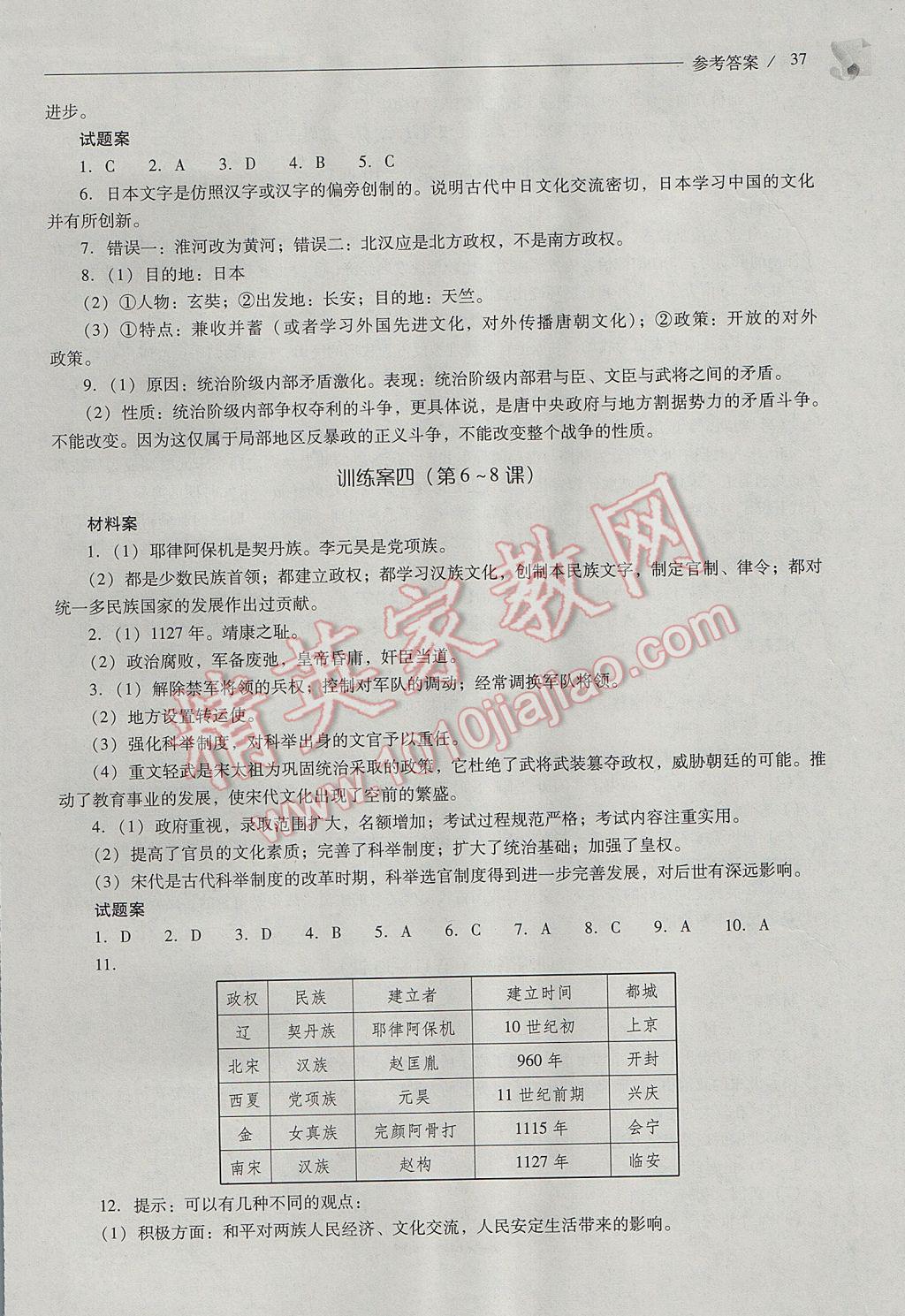 2017年新課程問(wèn)題解決導(dǎo)學(xué)方案七年級(jí)中國(guó)歷史下冊(cè)人教版 參考答案第37頁(yè)