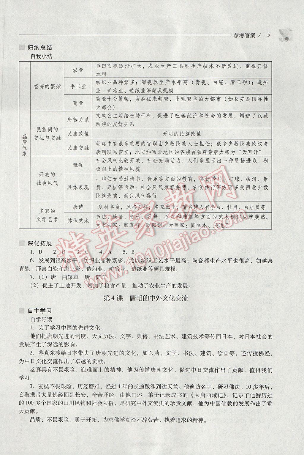 2017年新課程問題解決導(dǎo)學(xué)方案七年級中國歷史下冊人教版 參考答案第5頁