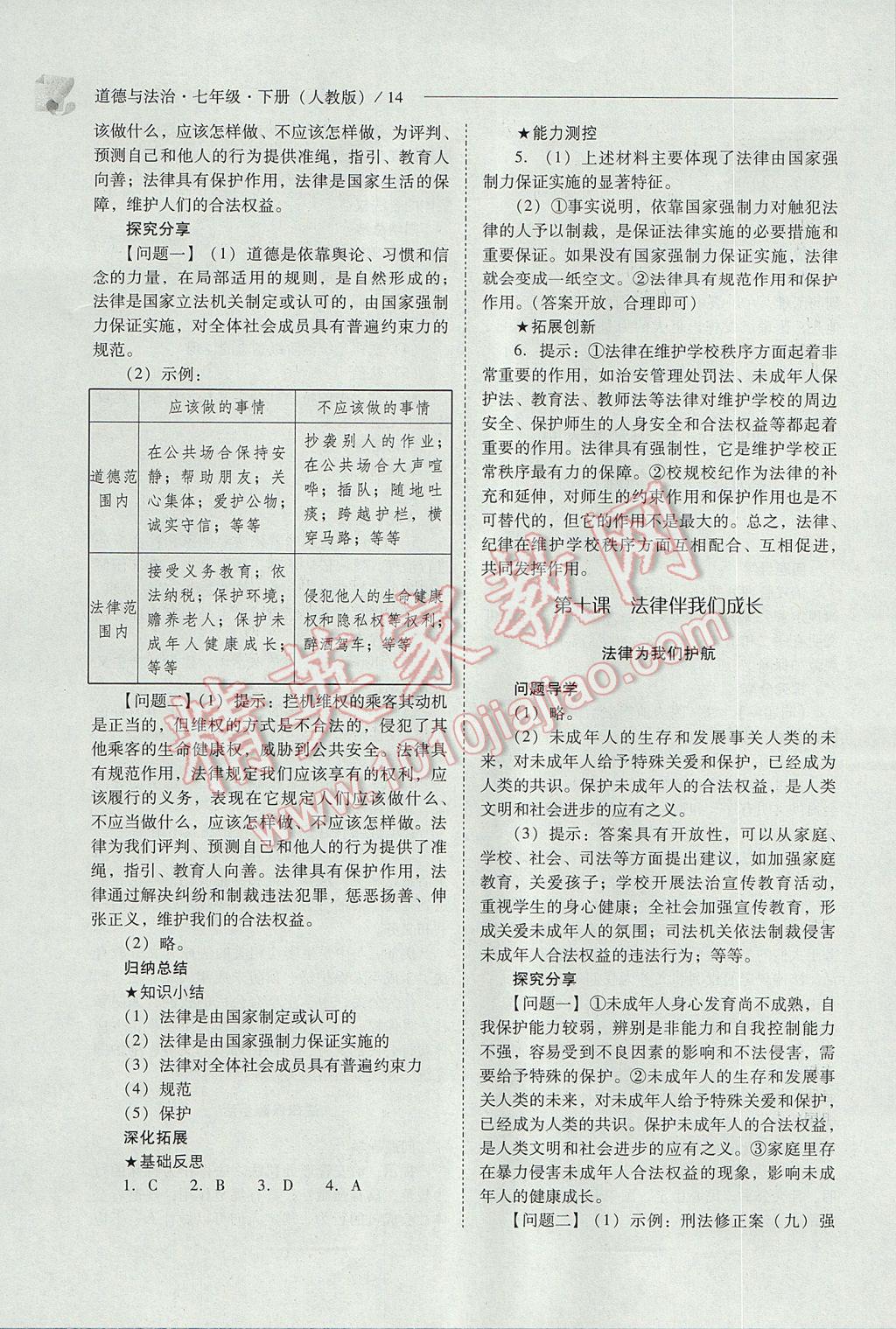 2017年新課程問題解決導學方案七年級道德與法治下冊人教版 參考答案第14頁