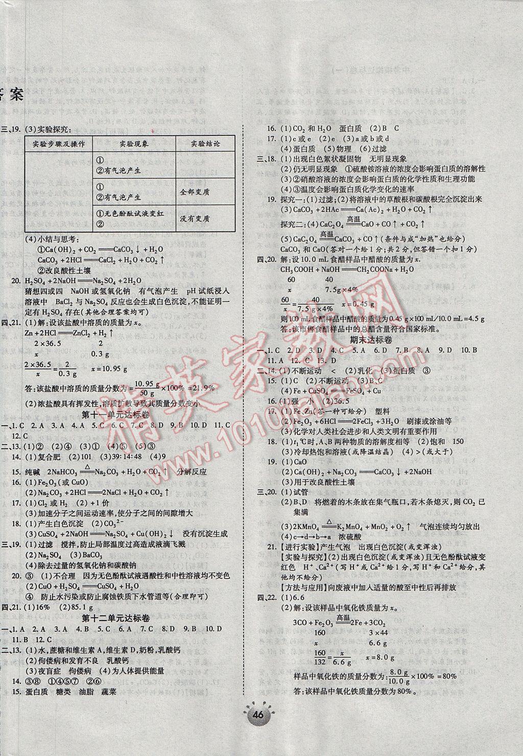 2017年全程考评一卷通九年级化学下册人教版 参考答案第2页