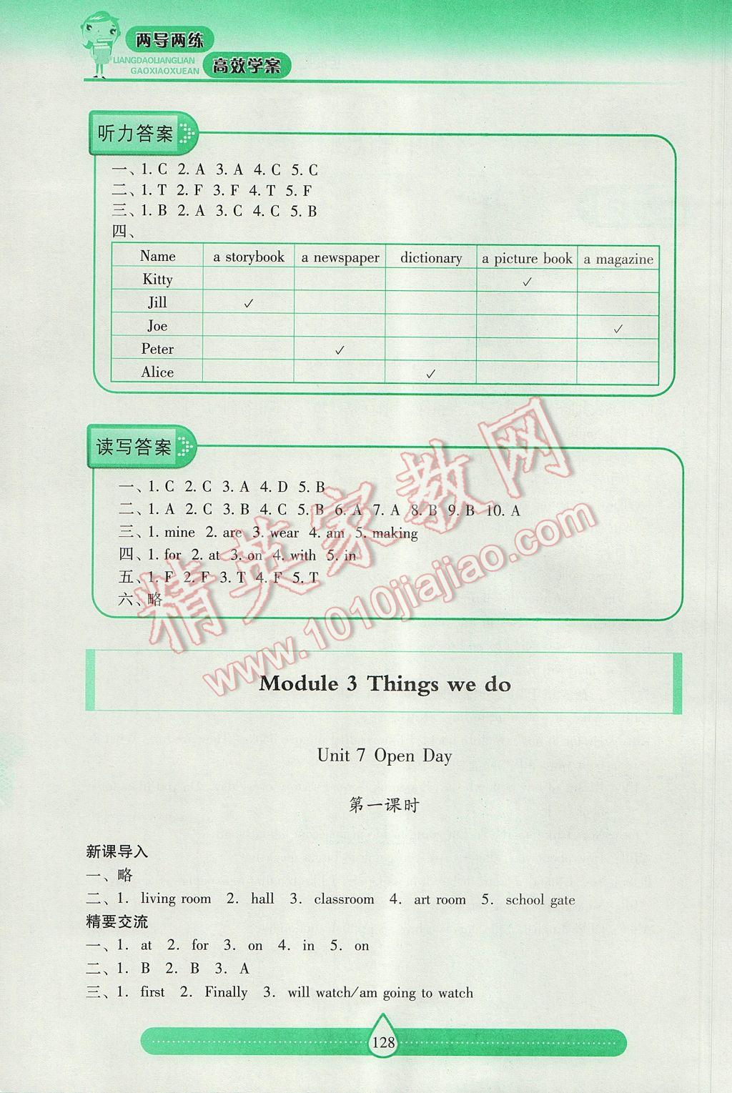 2017年新課標(biāo)兩導(dǎo)兩練高效學(xué)案五年級英語下冊上教版 參考答案第12頁