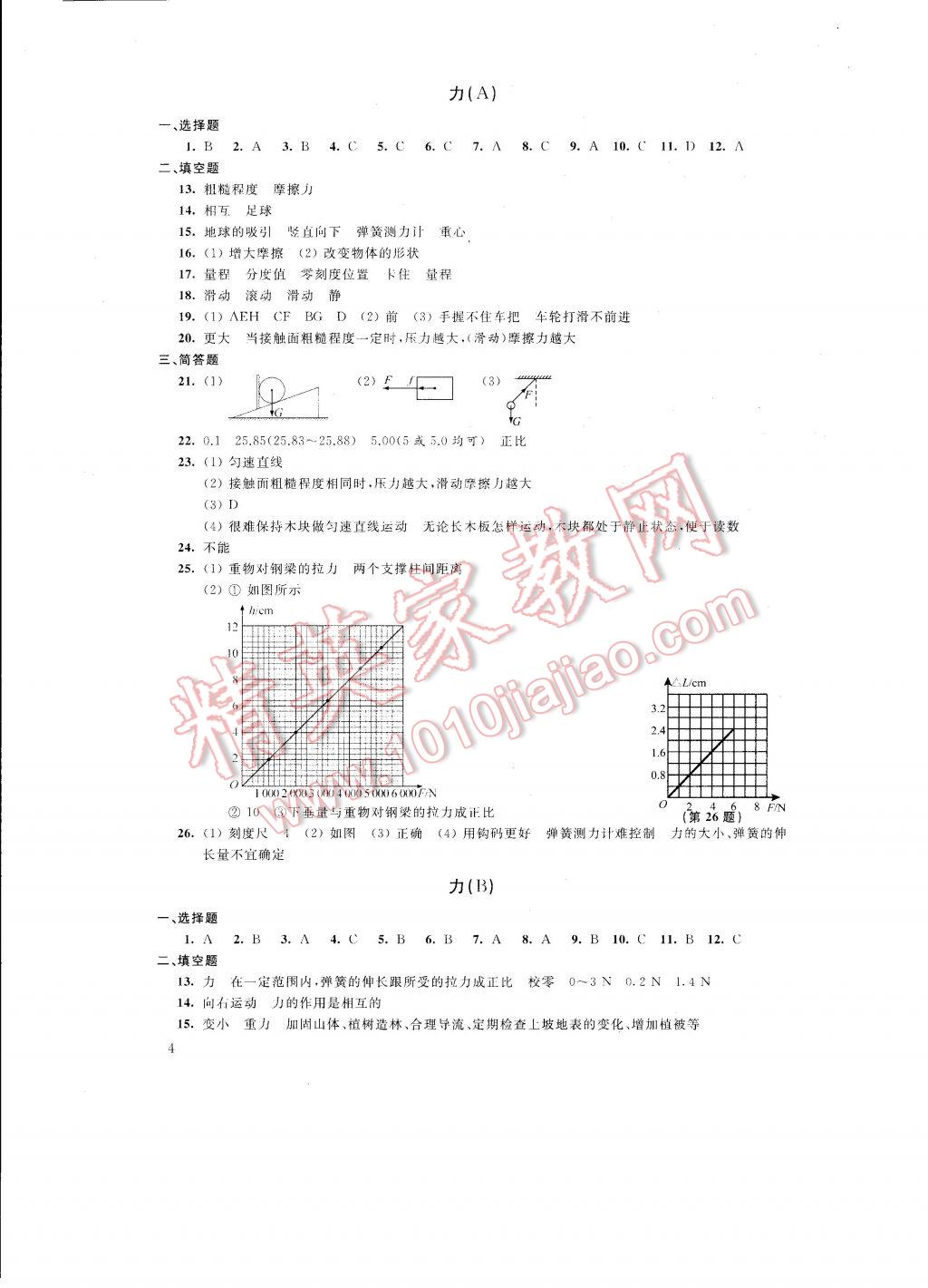 2017年自我提升與評價八年級物理下冊 參考答案第11頁