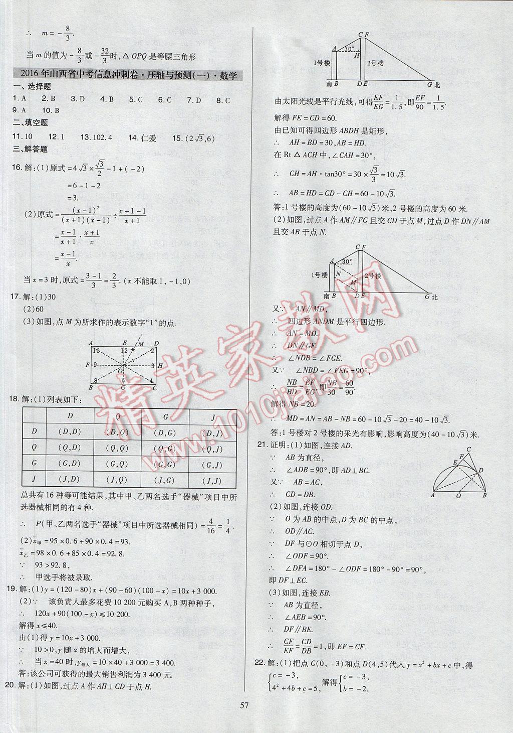 2017年山西省中考訓(xùn)練卷數(shù)學(xué) 參考答案第57頁