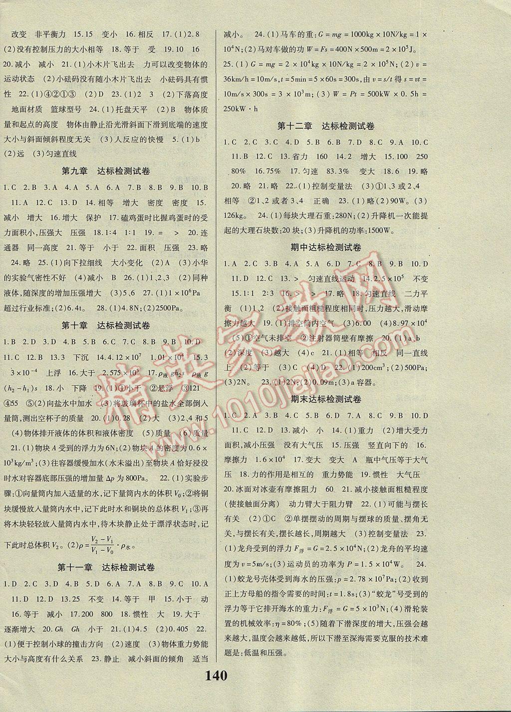 2017年課時方案新版新理念導(dǎo)學(xué)與測評八年級物理下冊人教版 參考答案第8頁