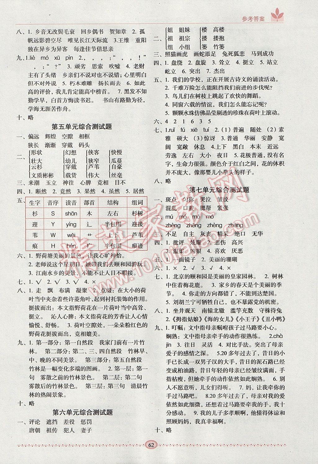 2017年小学生随堂同步练习四年级语文下册 参考答案第6页