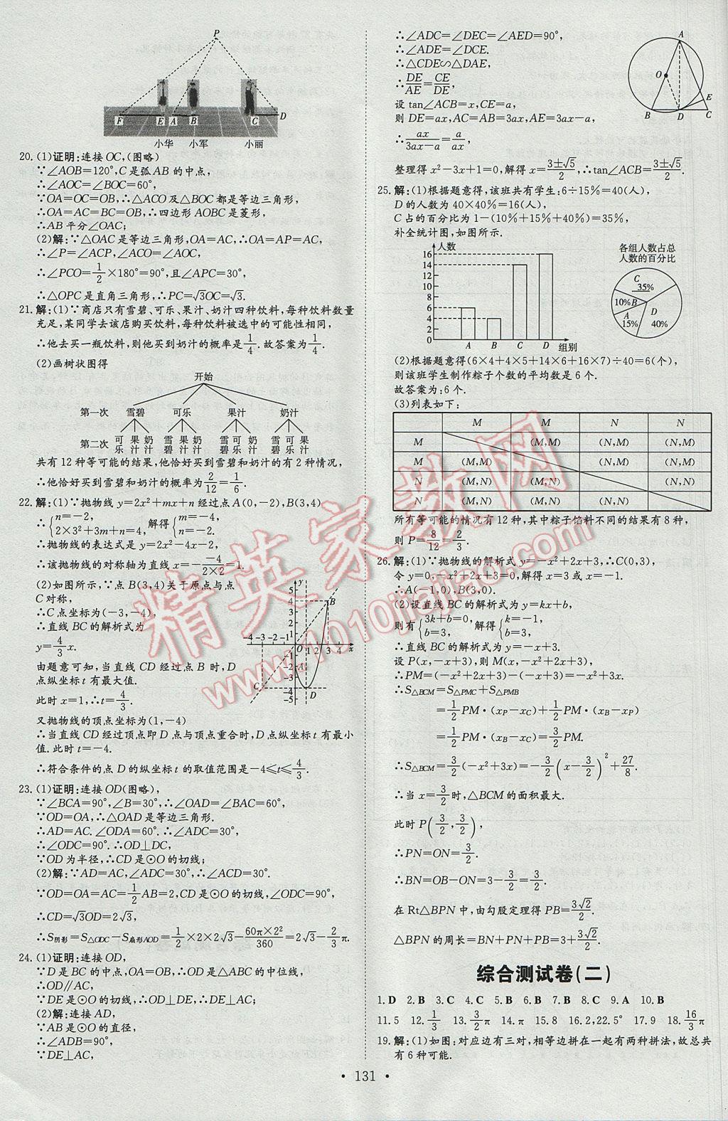 2017年初中同步学习导与练导学探究案九年级数学下册湘教版 参考答案第23页