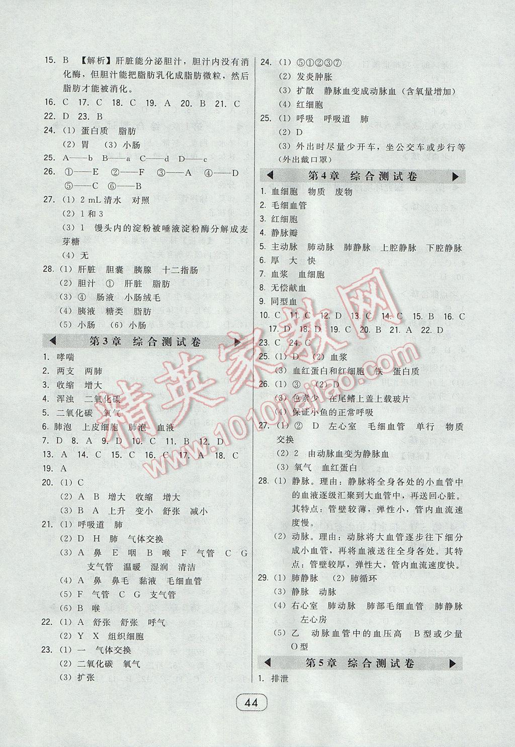 2017年北大綠卡課時同步講練七年級生物下冊人教版 參考答案第12頁