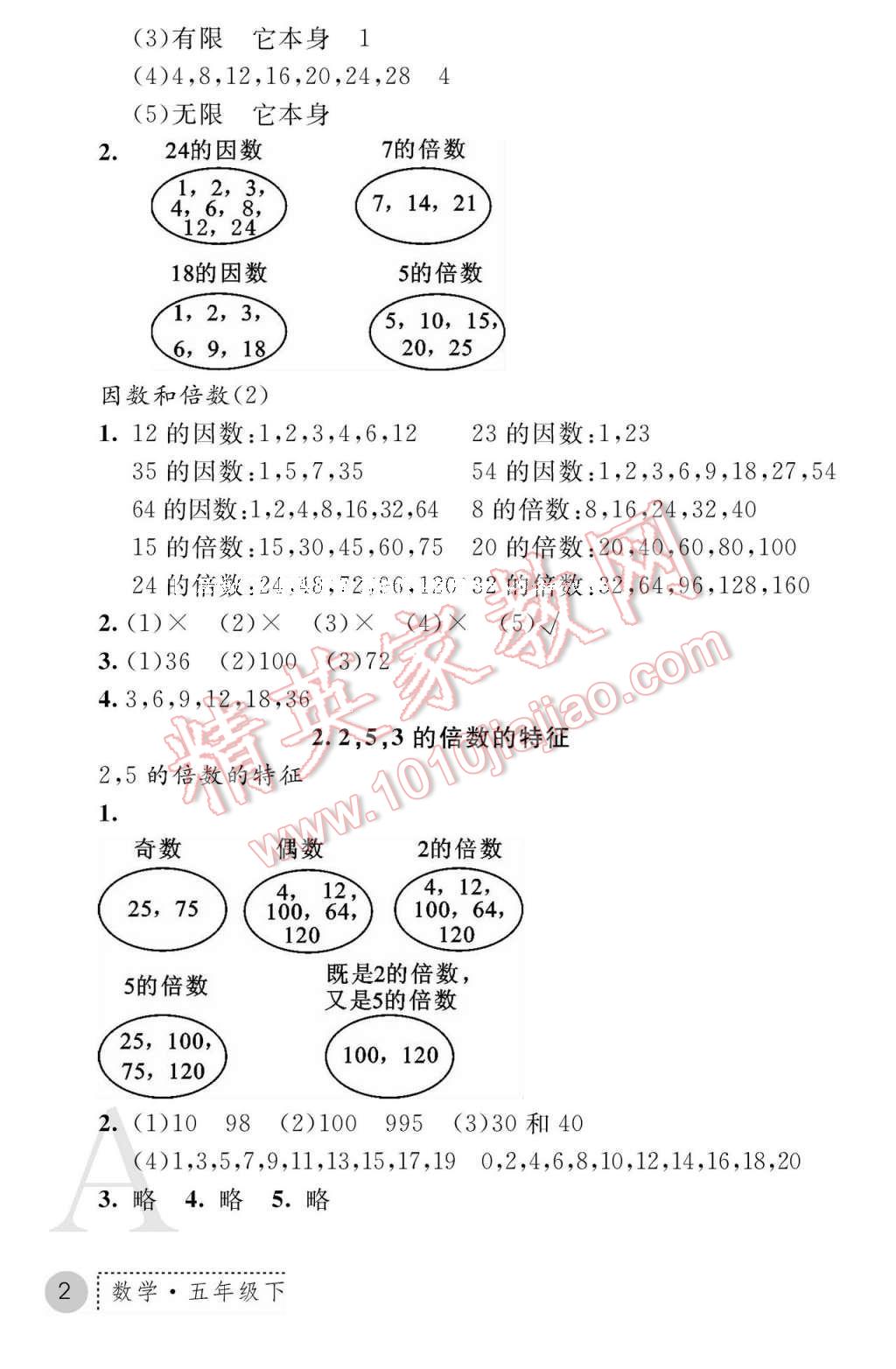 2017年課堂練習(xí)冊五年級數(shù)學(xué)下冊人教版A版 參考答案第2頁