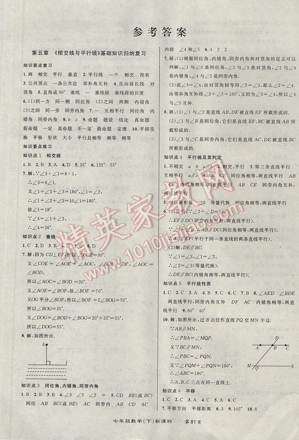 2017年百所名校精點(diǎn)試題七年級(jí)數(shù)學(xué)下冊(cè)人教版 參考答案第1頁(yè)