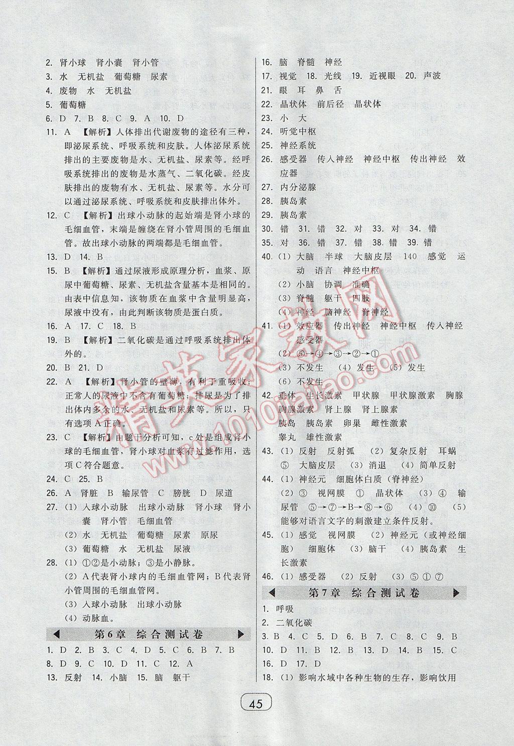 2017年北大绿卡课时同步讲练七年级生物下册人教版 参考答案第13页