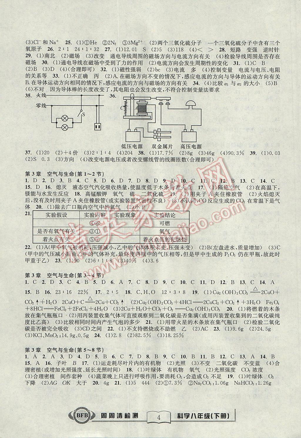 2017年尖子生周周清檢測八年級科學(xué)下冊浙教版 參考答案第4頁