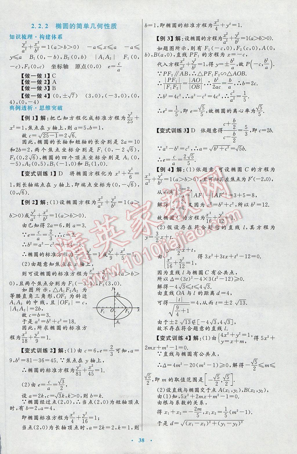 高中同步測控優(yōu)化設(shè)計數(shù)學選修2-1人教A版 參考答案第10頁