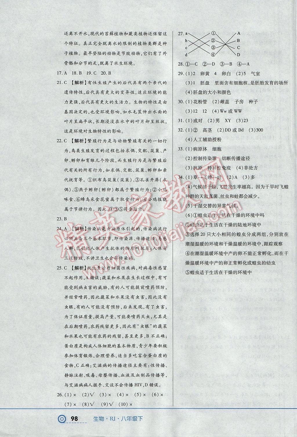 2017年中考123全程導(dǎo)練八年級生物下冊人教版 參考答案第16頁