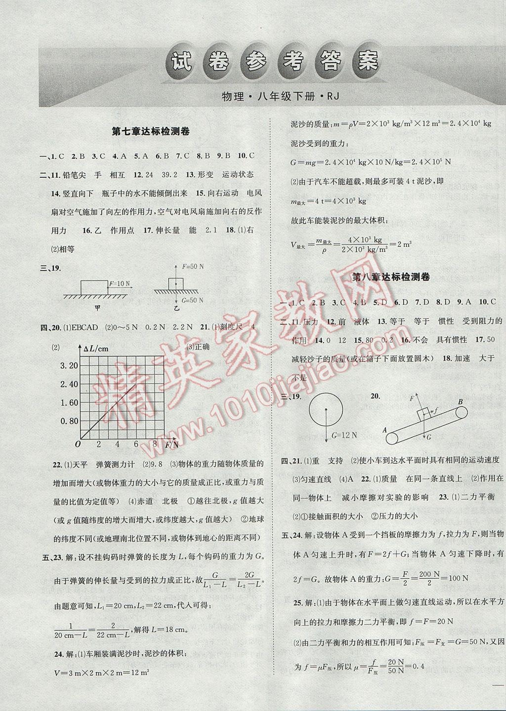 2017年中考123全程導練八年級物理下冊人教版 參考答案第11頁