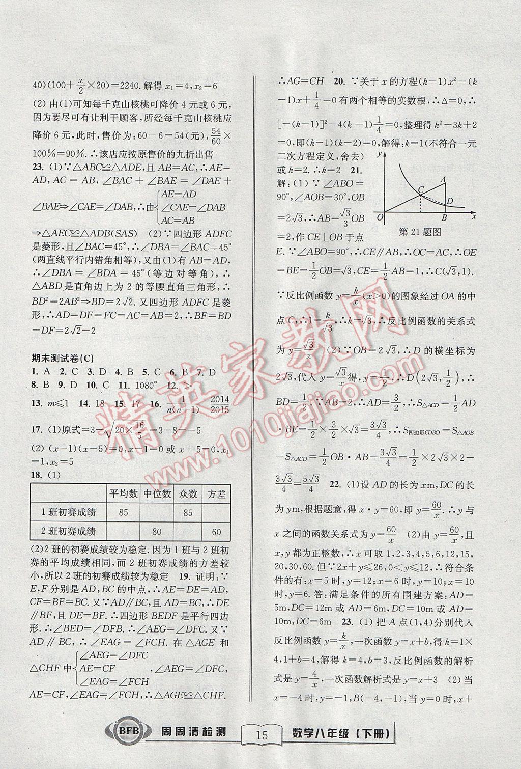 2017年周周清檢測(cè)八年級(jí)數(shù)學(xué)下冊(cè)浙教版 參考答案第15頁