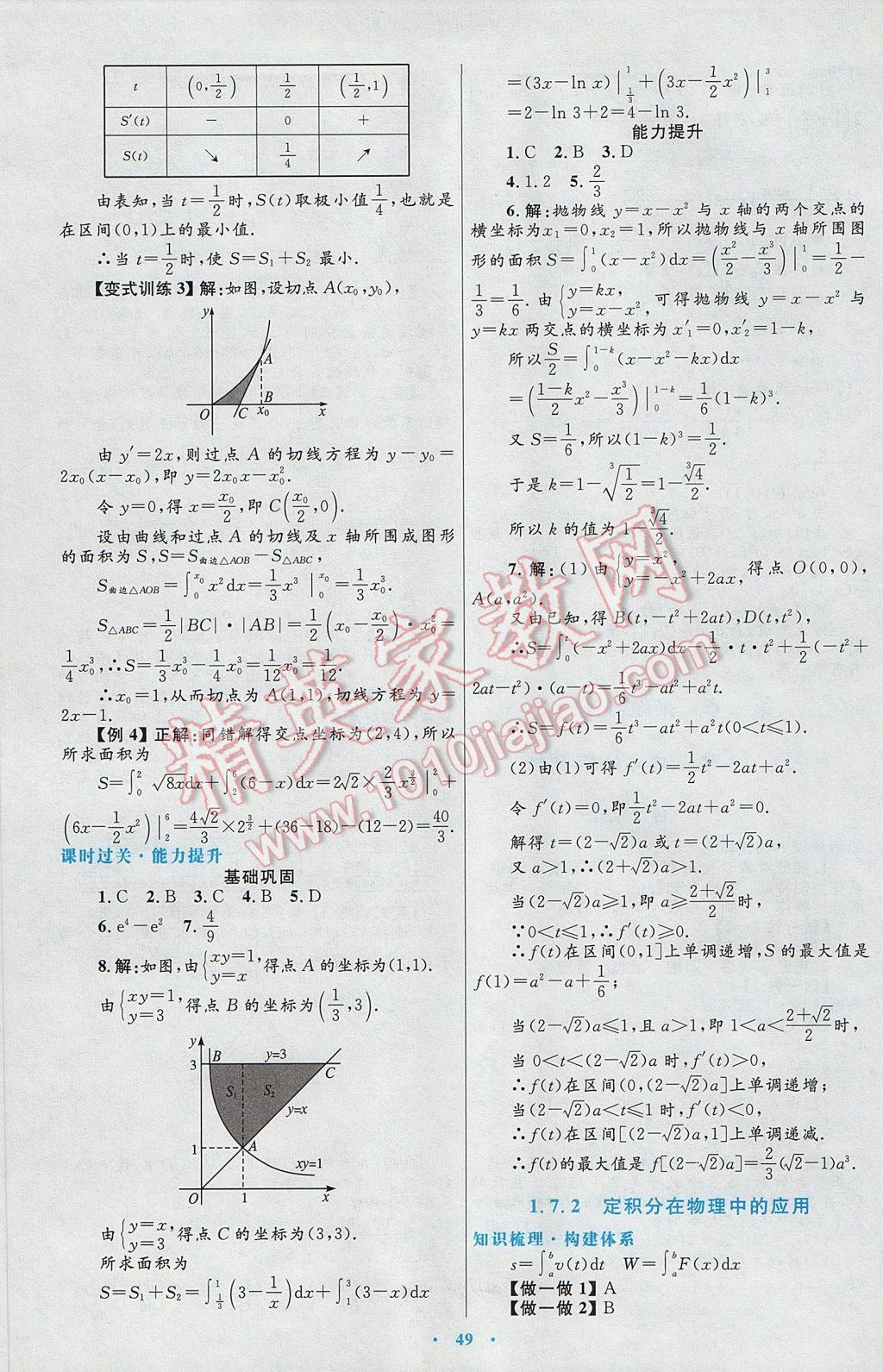 高中同步测控优化设计数学选修2-2人教A版 参考答案第21页