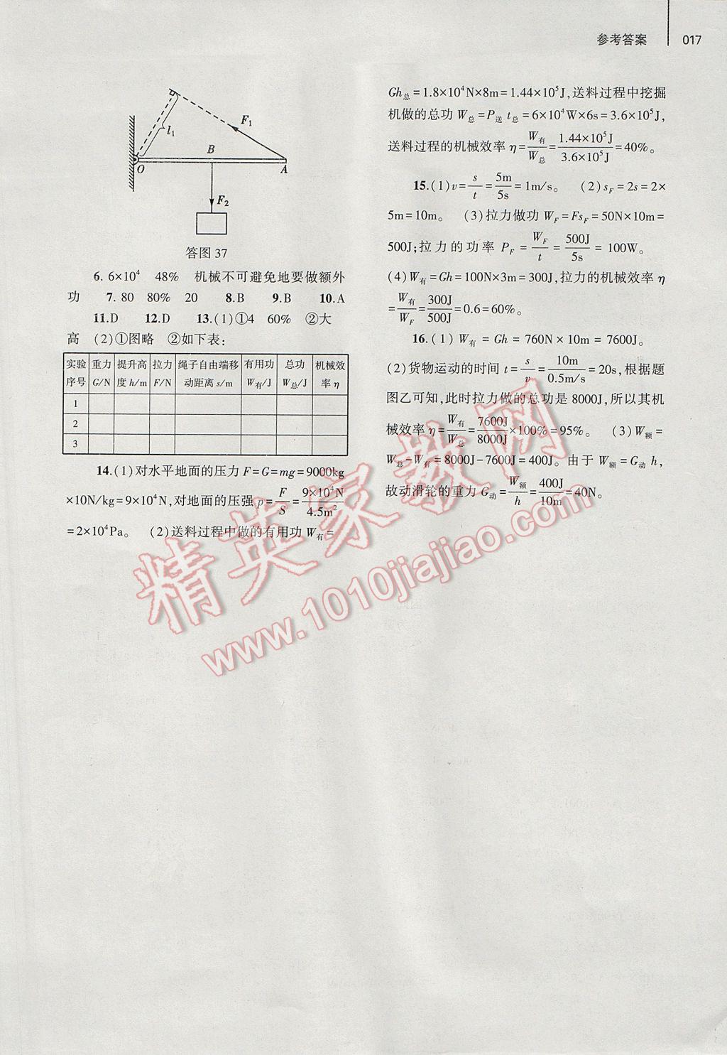 2017年基礎(chǔ)訓(xùn)練八年級物理下冊人教版大象出版社 參考答案第24頁