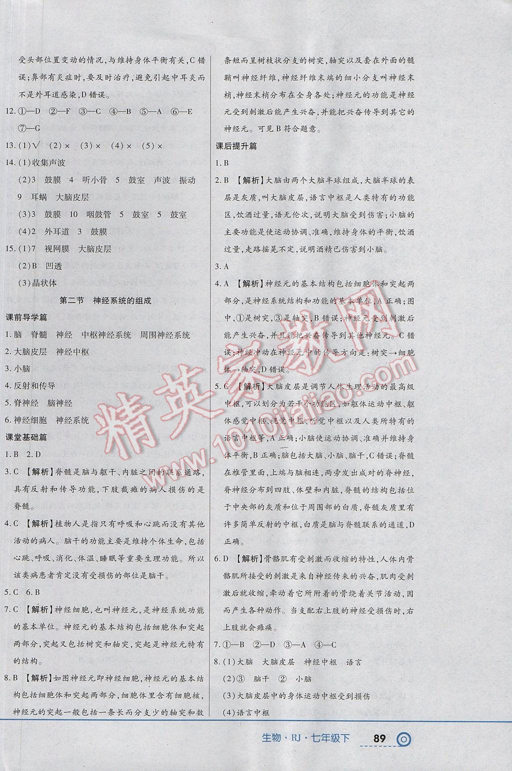 2017年中考123全程導練七年級生物下冊人教版 參考答案第15頁