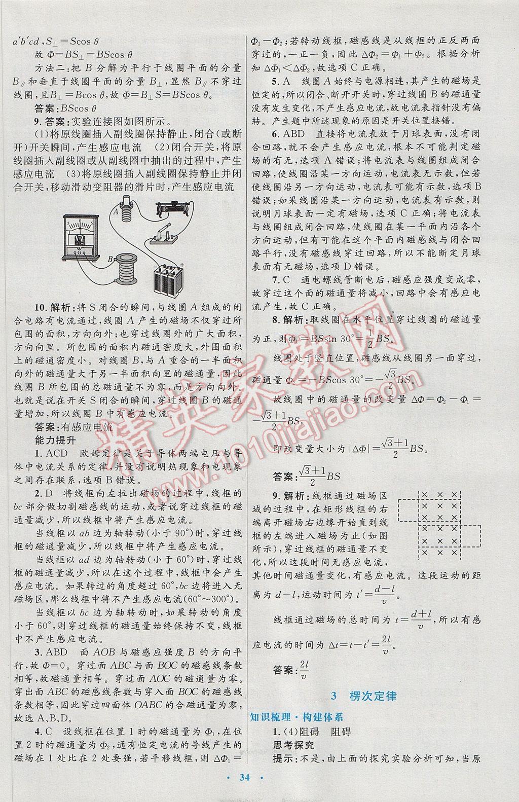 高中同步測控優(yōu)化設(shè)計物理選修3-2人教版 參考答案第2頁