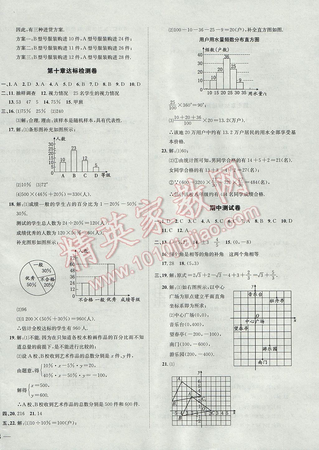 2017年中考123全程导练七年级数学下册人教版 参考答案第44页