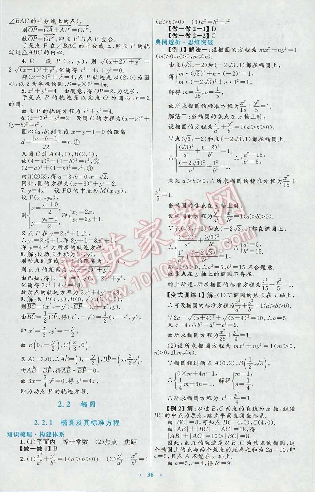 高中同步測(cè)控優(yōu)化設(shè)計(jì)數(shù)學(xué)選修2-1人教A版 參考答案第8頁