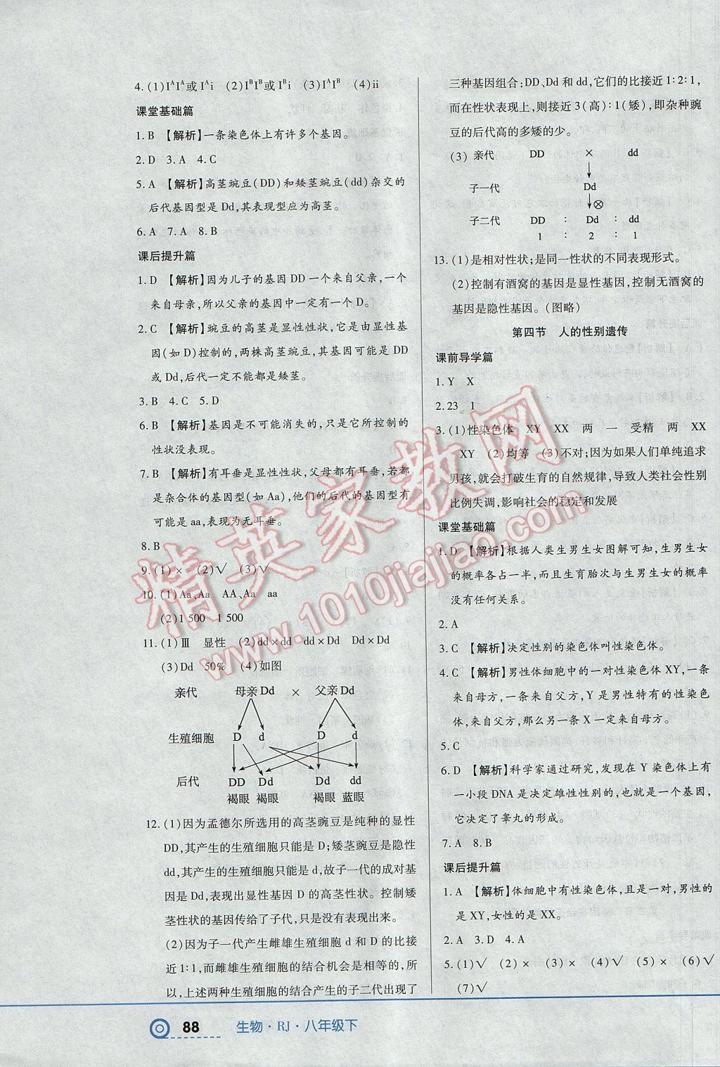 2017年中考123全程導(dǎo)練八年級(jí)生物下冊人教版 參考答案第6頁