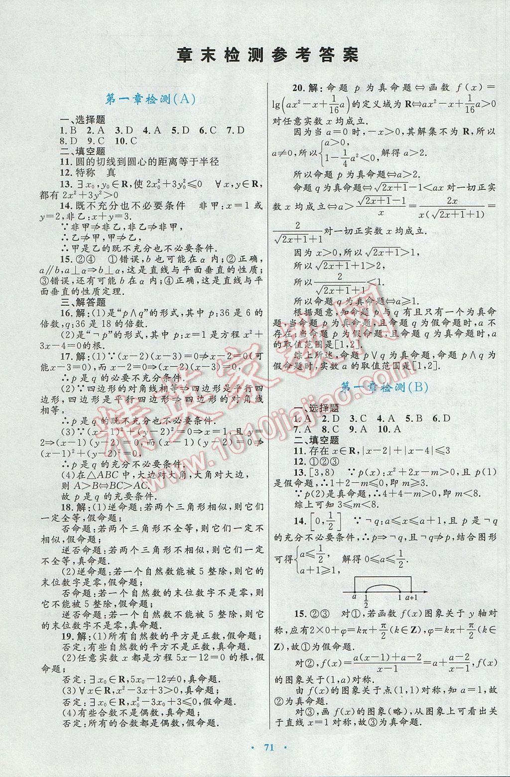 高中同步測控優(yōu)化設計數(shù)學選修2-1人教A版 參考答案第43頁