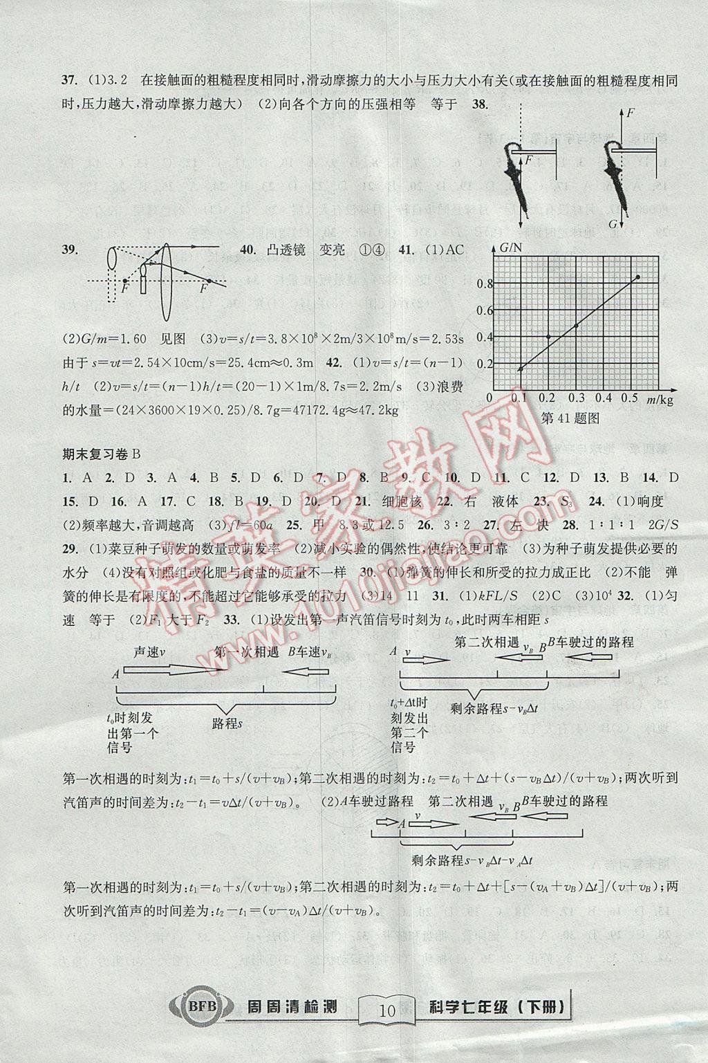 2017年尖子生周周清檢測七年級科學(xué)下冊浙教版 參考答案第10頁