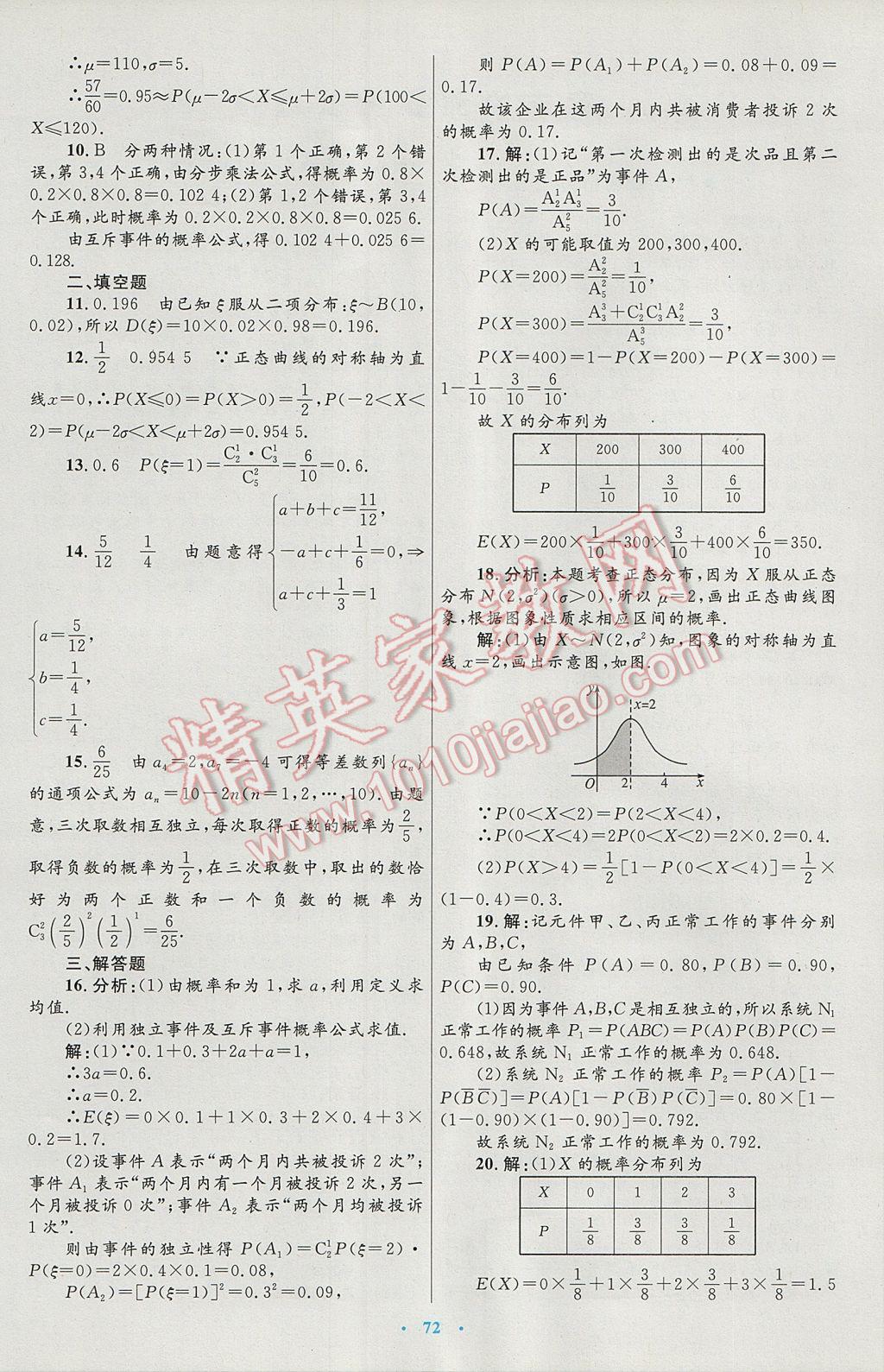 高中同步測控優(yōu)化設(shè)計數(shù)學選修2-3人教A版 參考答案第36頁