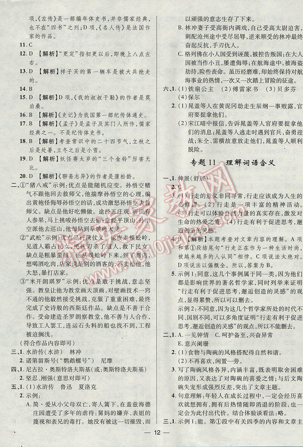 2017年智囊團(tuán)中考總復(fù)習(xí)語文人教版 參考答案第12頁