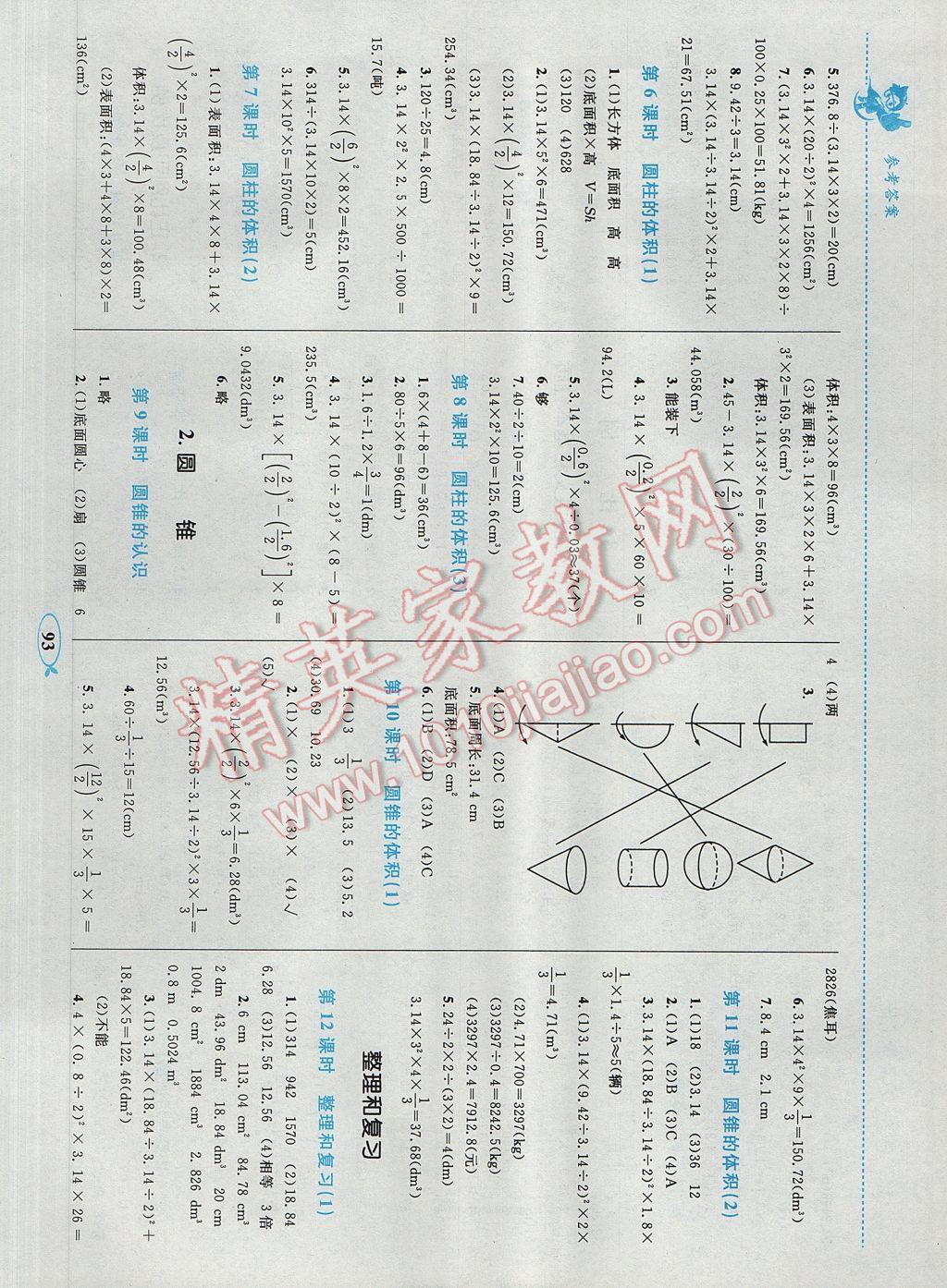 2017年小学同步学考优化设计小超人作业本六年级数学下册人教版 参考答案第3页